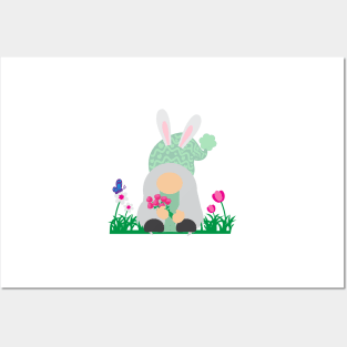 Easter Gnome Green Hat in a Garden Posters and Art